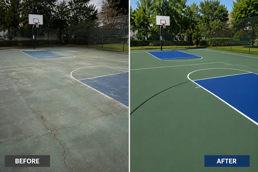 Sports court resurfacing before and after